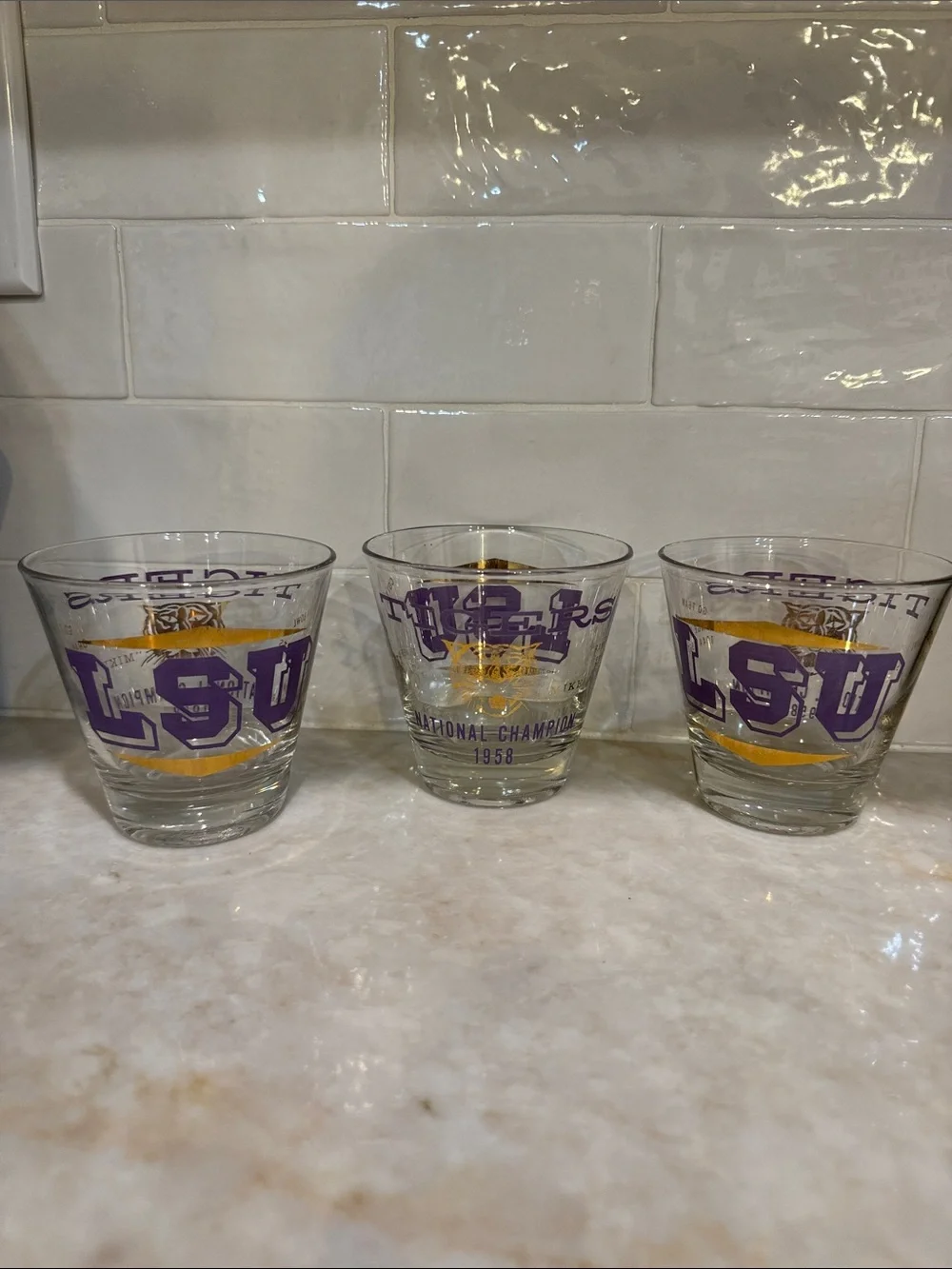 Vintage LSU Tigers 1958 National Champions Cocktail Glass Set of 3
